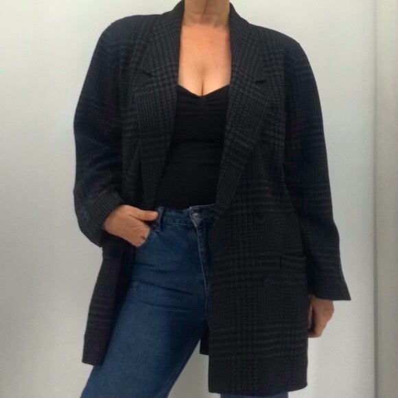 Escada Vintage 80’s Plaid Wool Oversized Double Breasted Long Boyfriend Blazer - Picture 2 of 16